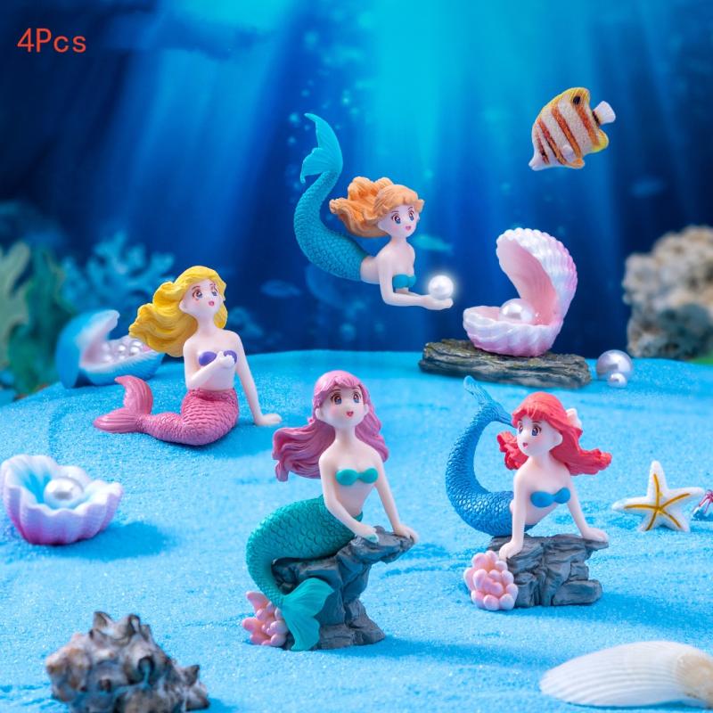 Aquarium Fish Cartoon - 4 stuks plastic aquarium kleine zeemeermin